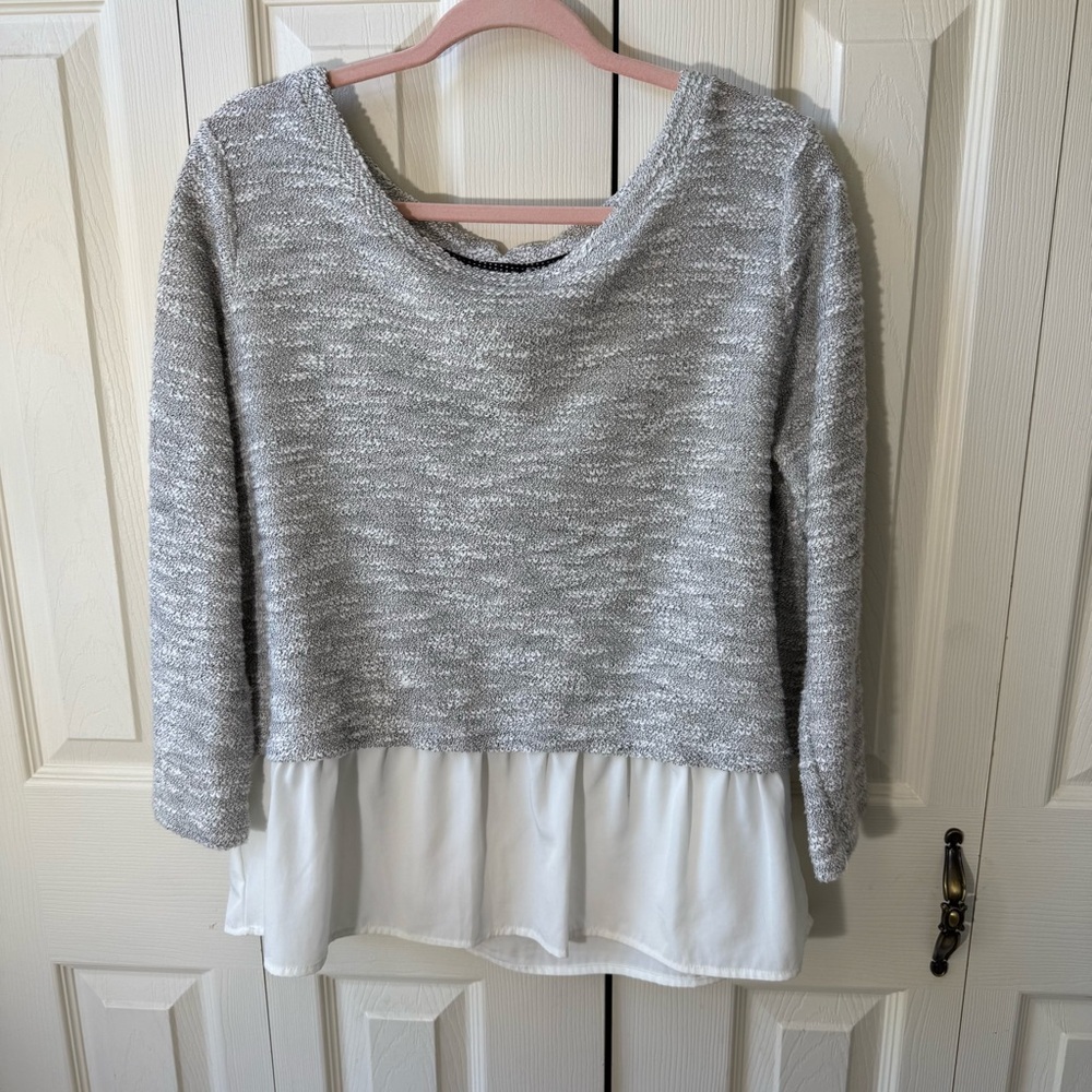 Anthropologie Tweed Layered Tie Back Pullover Sweater 3/4 Sleeve Women’s Size L